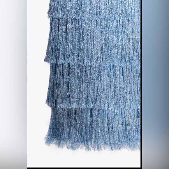 Zara Shimmering Blue Fringe Dress - Picture 4 of 7